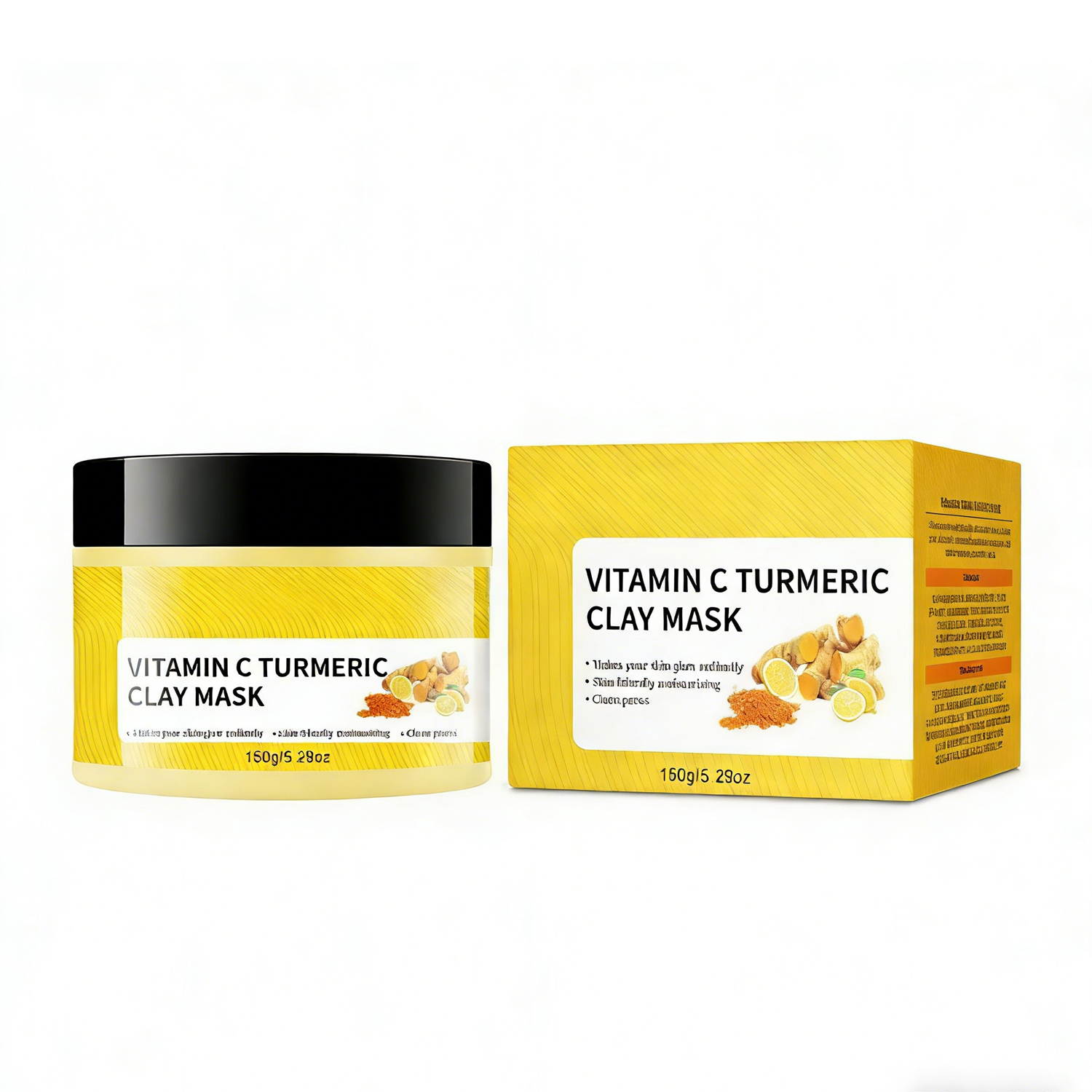 Turmeric Vitamin C Clay Mask With Kaolin Clay For Dull & Blemish-Prone Skin, Deep Cleansing Facial Mask For Controlling Oil And Refining Por