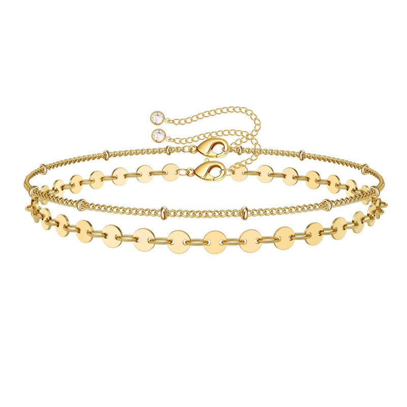 Dainty Gold Bracelets For Women, 14K Gold Filled Adjustable Layered Bracelet Cute Oval Chain Bar Gold Bracelets For Women Jewelry