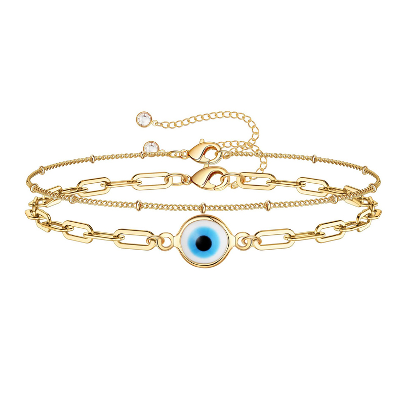 Dainty Gold Bracelets For Women, 14K Gold Filled Adjustable Layered Bracelet Cute Oval Chain Bar Gold Bracelets For Women Jewelry