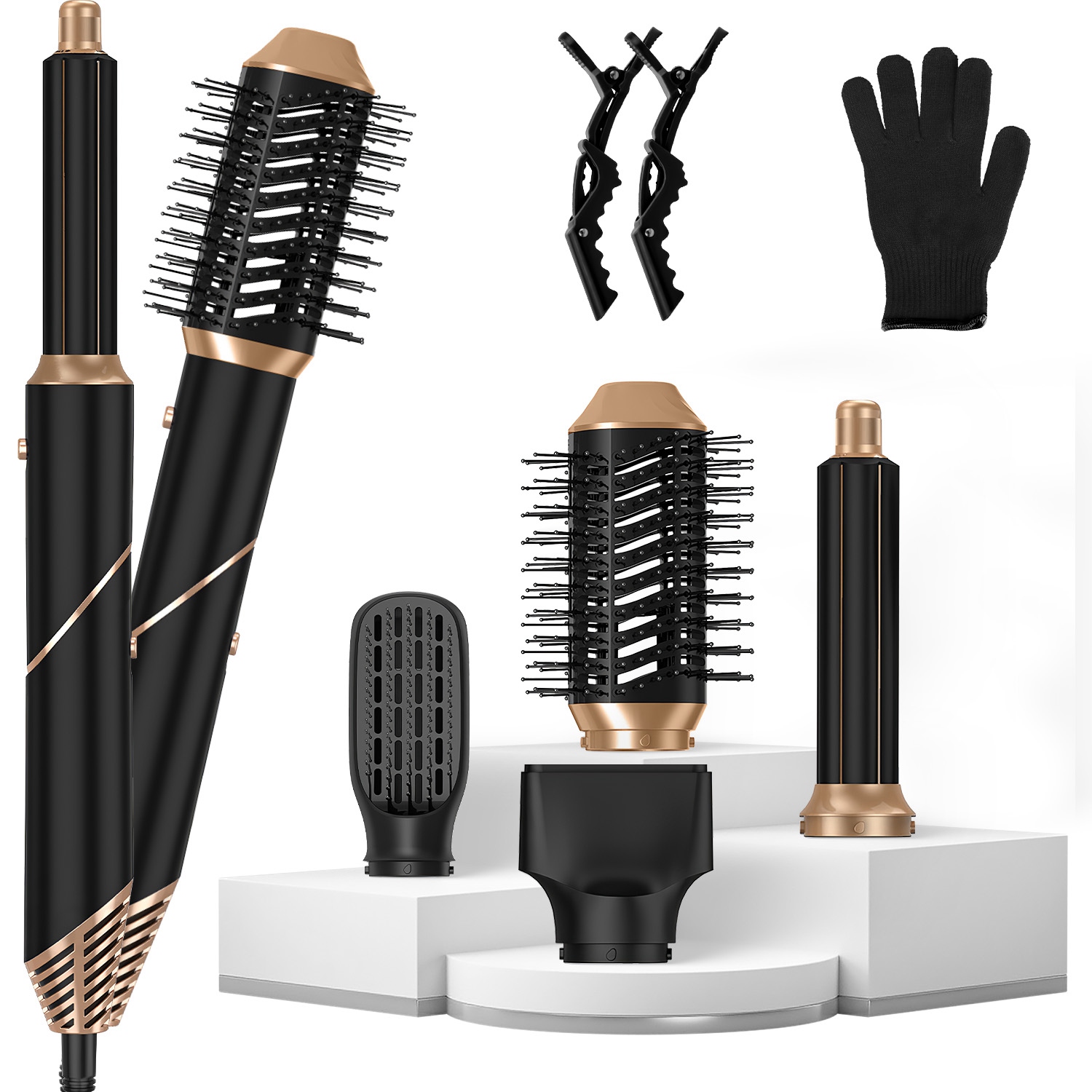 1Pc 5 In 1 Hot Air Styler Straightener Curler Dryer Automatic Wrap Styler Hair Dryer Brush Set With 3 Temp Settings ALCI Plug Glove Cable Ti