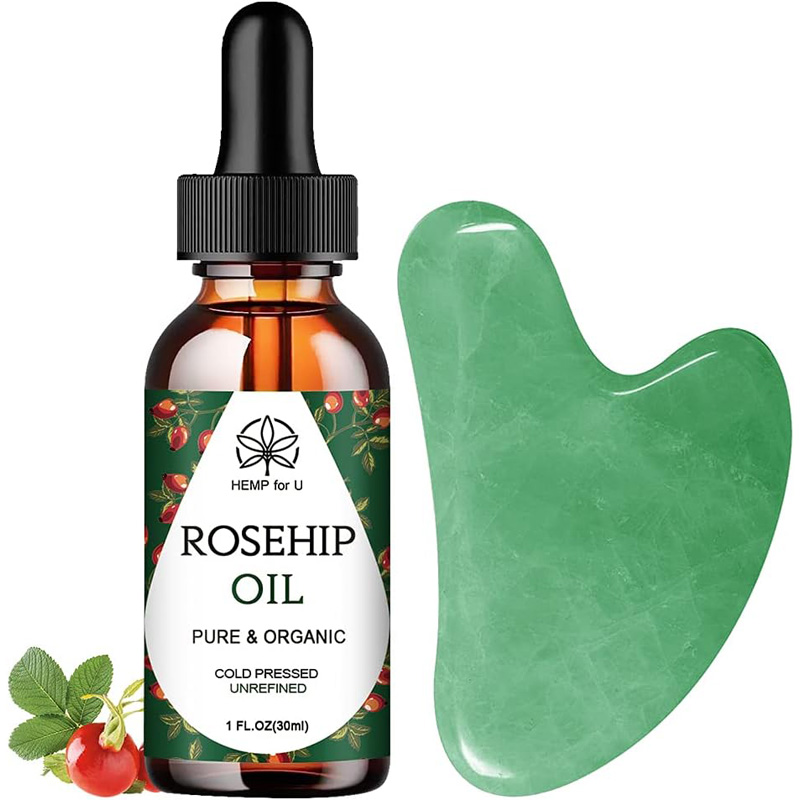 Gua Sha Massage Tools & Rosehip Oil In One Set, Nature Jade Stone Facial Gua Sha Products For Skin Massage, Beauty And Moisturizing , With N