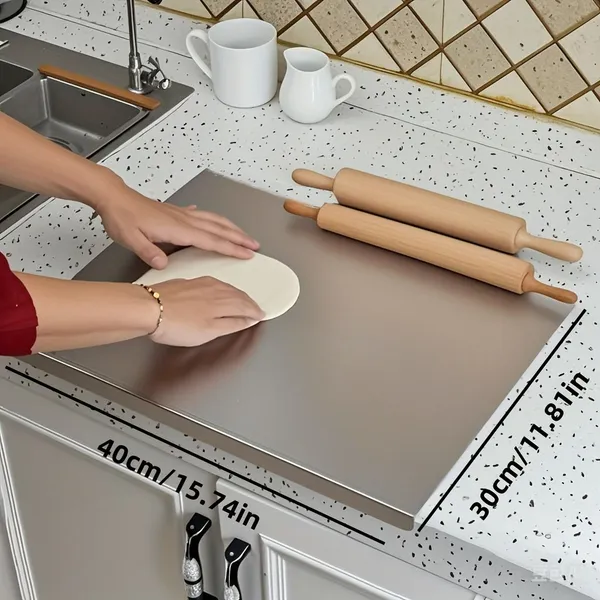 Stainless Steel Cutting Board For Kitchen - Large 304 Chopping Boards With Lid And Non-Slip Pad For Countertop, Suitable For Meat Vegetables