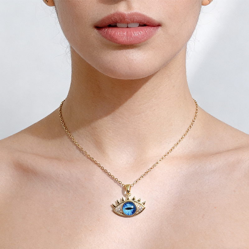 Evil Eye Hamsa Hand Necklace For Women, Protection Amulet Pendant With Titanium Steel